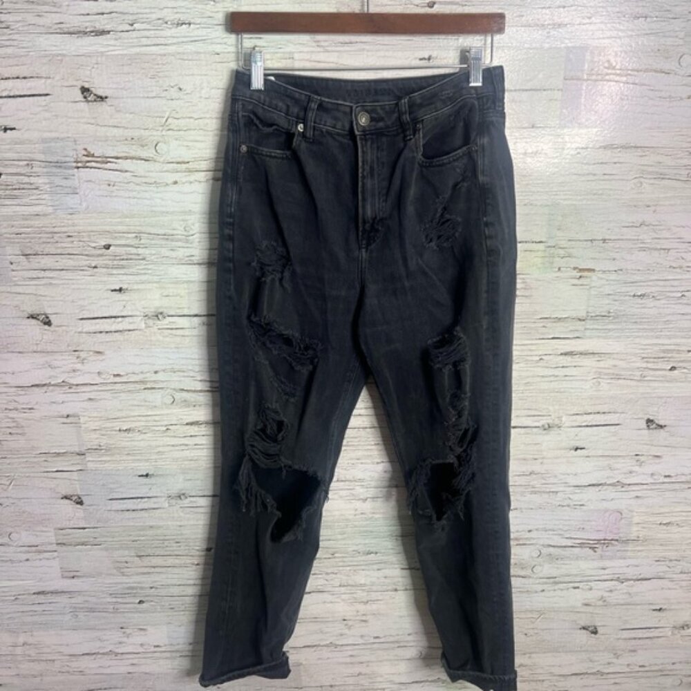 American Eagle Outfitters High Rise Distressed Black Jeans size 8 long mom jeans